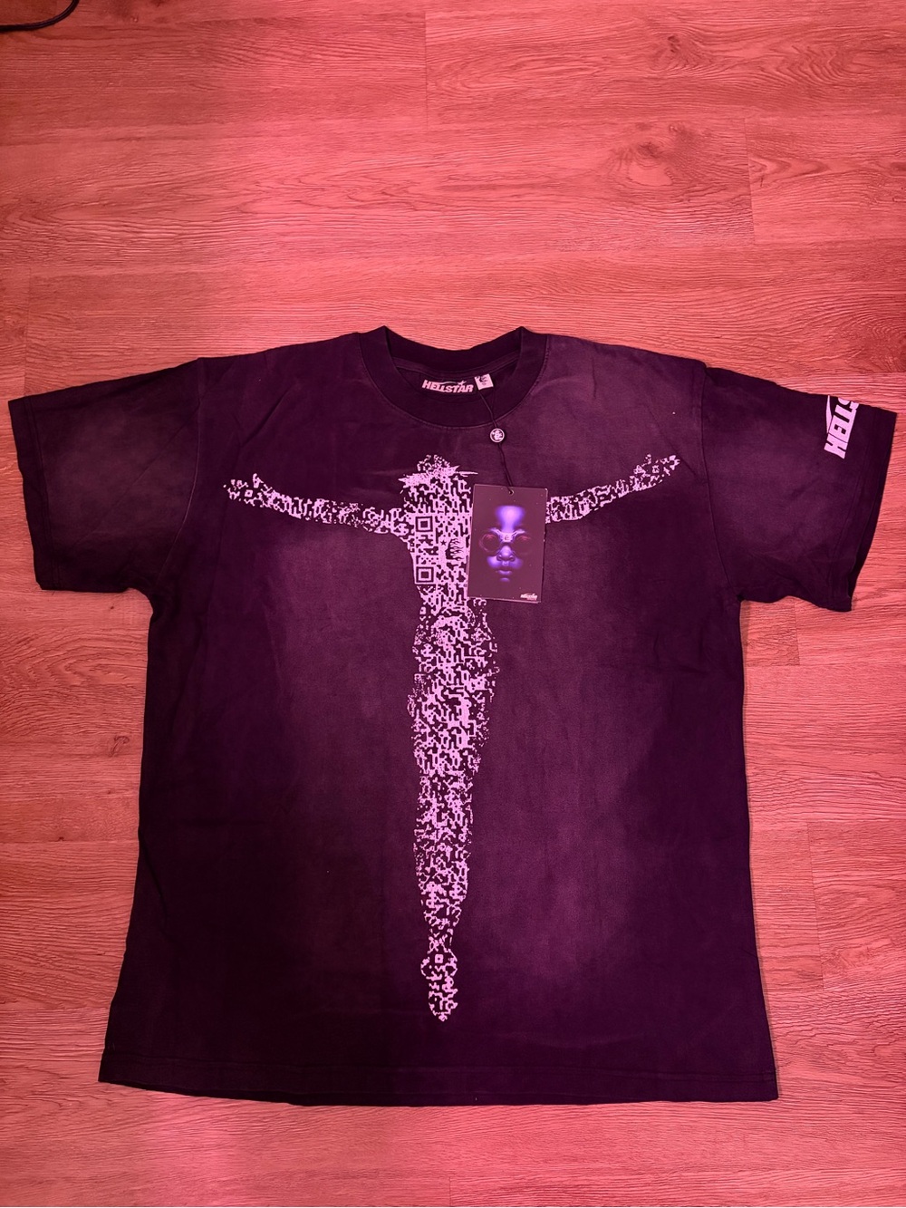 Men's Black Graphic Short-Sleeve Tee with Cross Mosaic Print